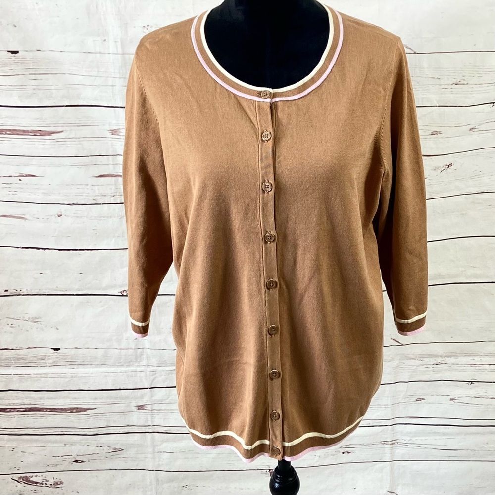 Talbots Cardigan Sweater Womens Plus Size 1X Brown Button-Front Long Sleeves.
